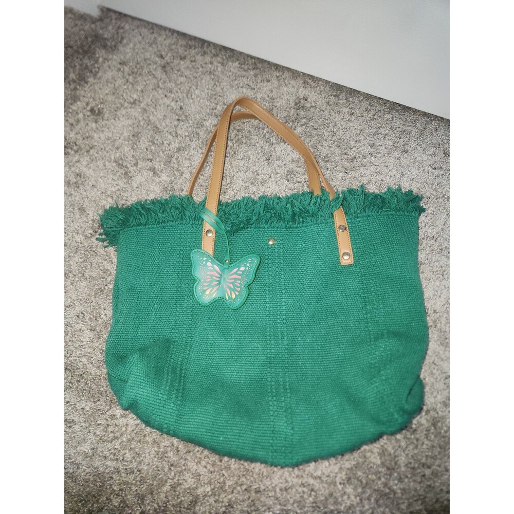 Green fringe cloth purse butterfly charm
